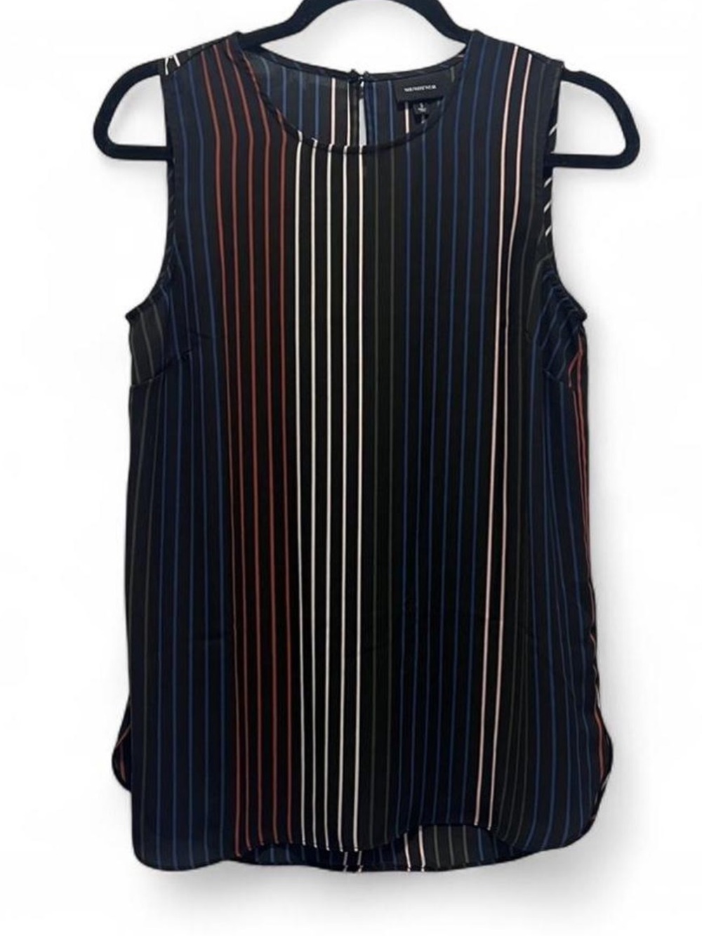 Who What Wear Navy Multicolor Vertical Stripe Sleeveless Tank Top